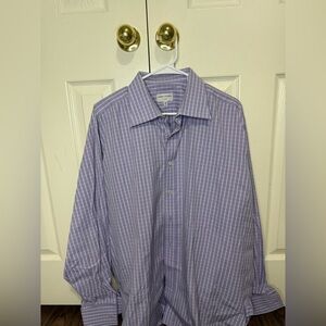 Alfred Dunner Men’s Purple Check Button Down Shirt Long Sleeve Casual Size Large